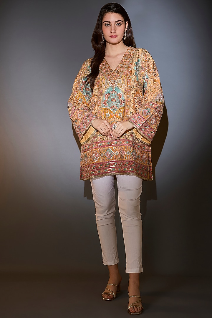 Mustard Crepe Thread Work Tunic by Kasbah at Pernia's Pop Up Shop