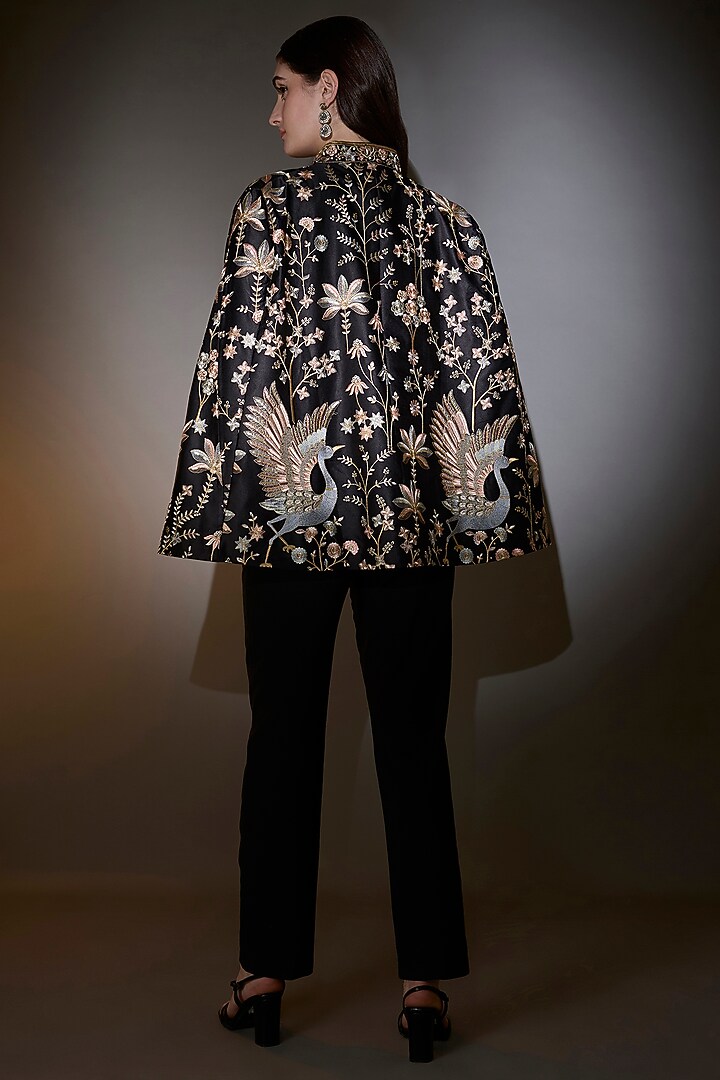 Black Satin Silk Threadwork Cape by Kasbah at Pernia's Pop Up Shop