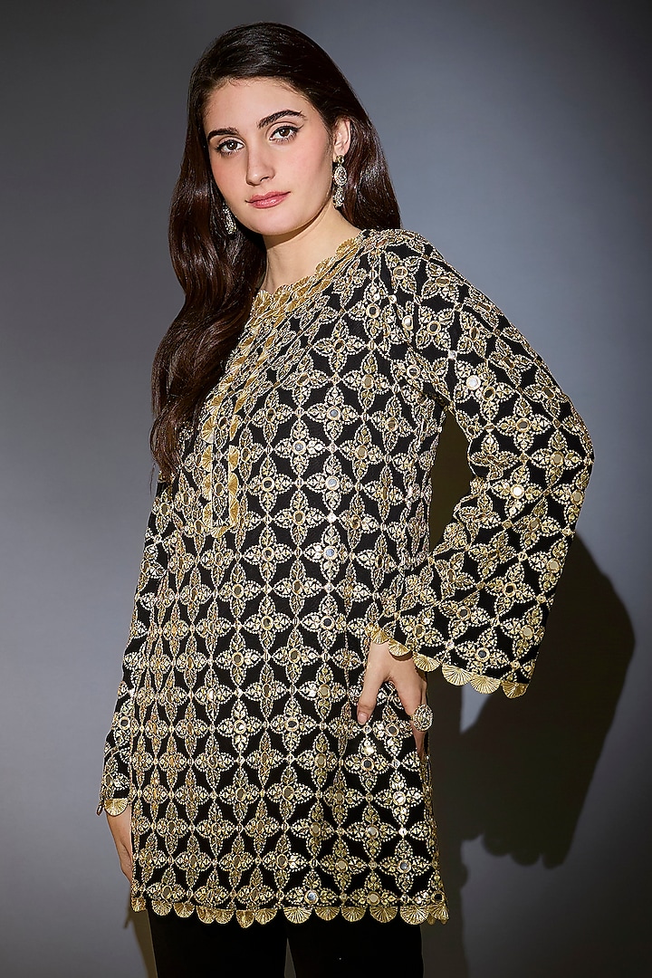 Black Georgette Zari Embroidered Tunic by Kasbah at Pernia's Pop Up Shop