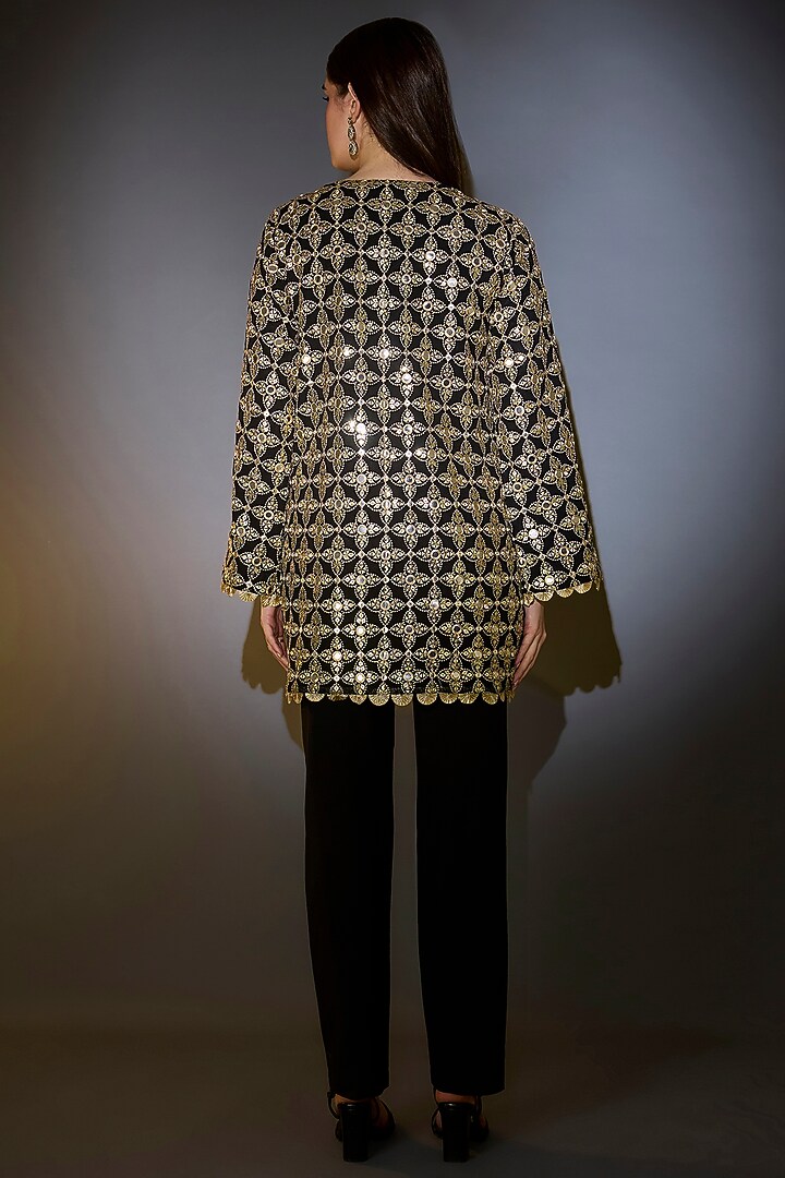 Black Georgette Zari Embroidered Tunic by Kasbah at Pernia's Pop Up Shop