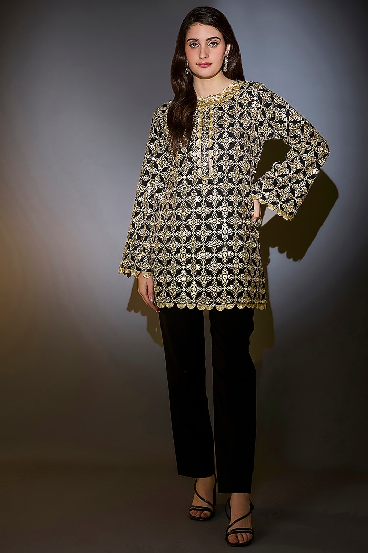 Black Georgette Zari Embroidered Tunic by Kasbah at Pernia's Pop Up Shop