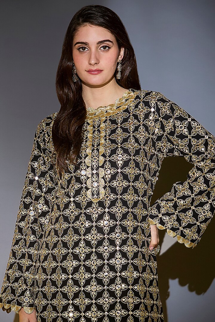 Black Georgette Zari Embroidered Tunic by Kasbah at Pernia's Pop Up Shop