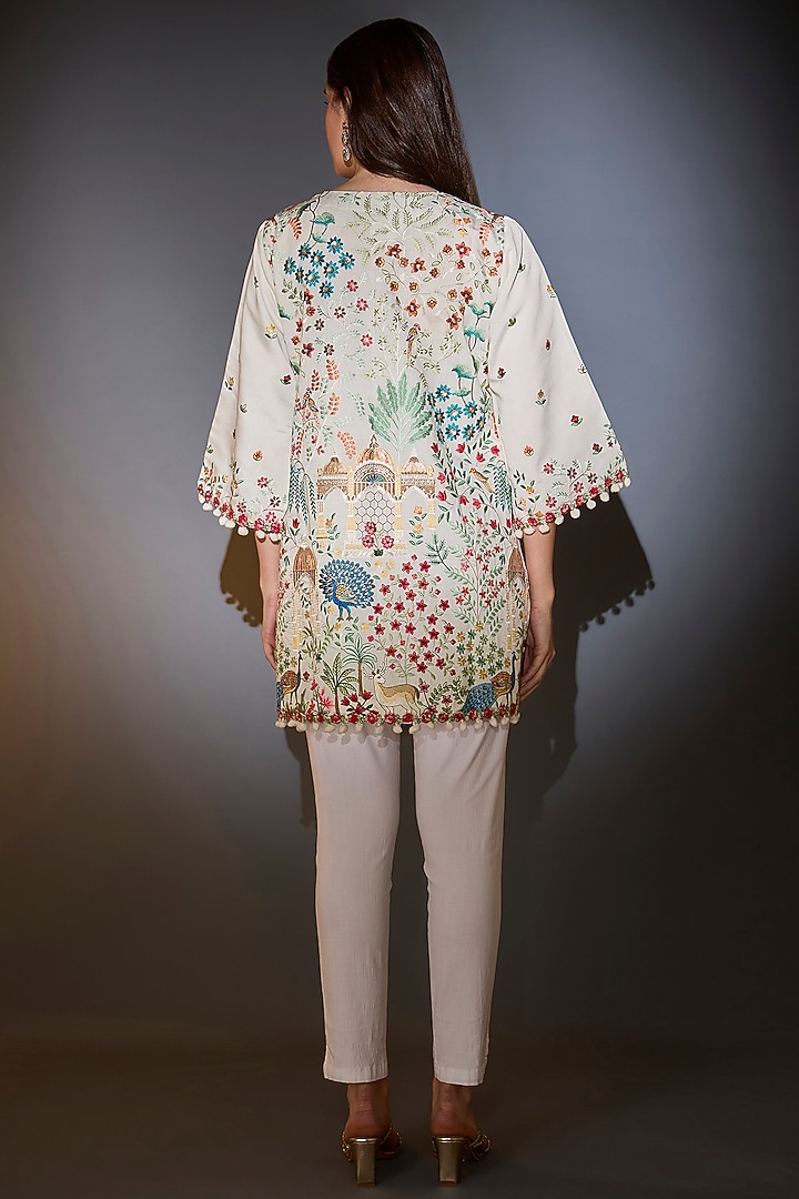 White Silk Thread Embroidered Tunic by Kasbah at Pernia's Pop Up Shop