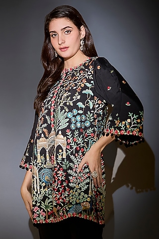 Black Silk Thread Work Tunic by Kasbah