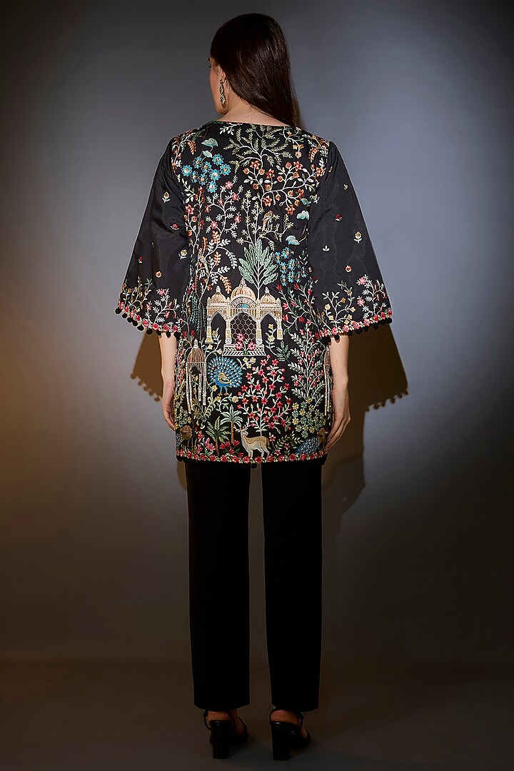 Black Silk Thread Work Tunic by Kasbah at Pernia's Pop Up Shop