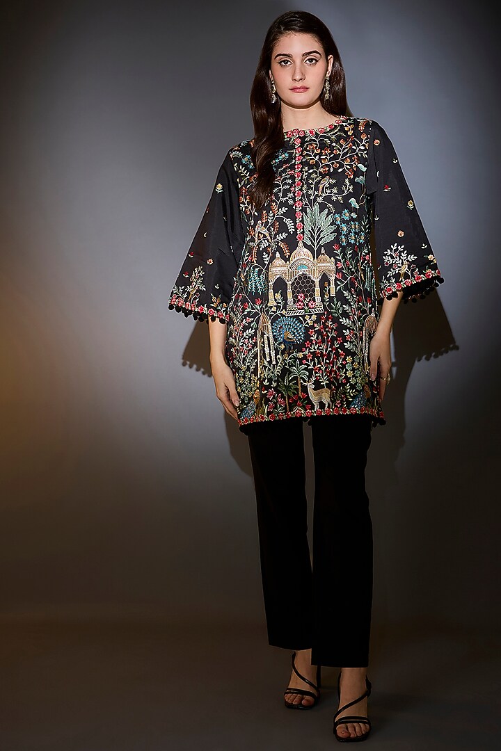 Black Silk Thread Work Tunic by Kasbah at Pernia's Pop Up Shop