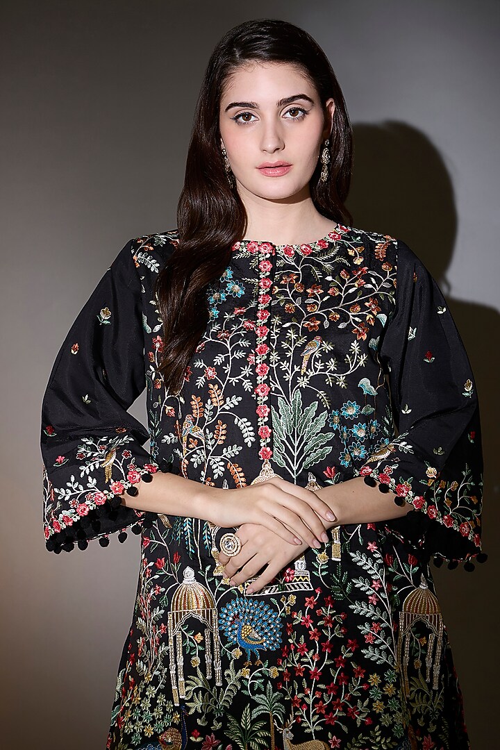 Black Silk Thread Work Tunic by Kasbah at Pernia's Pop Up Shop