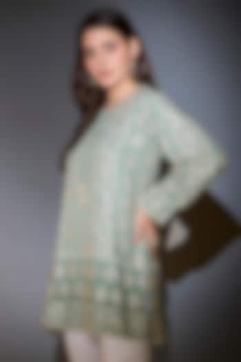 Sage Green Georgette Chikankari Work Tunic by Kasbah at Pernia's Pop Up Shop