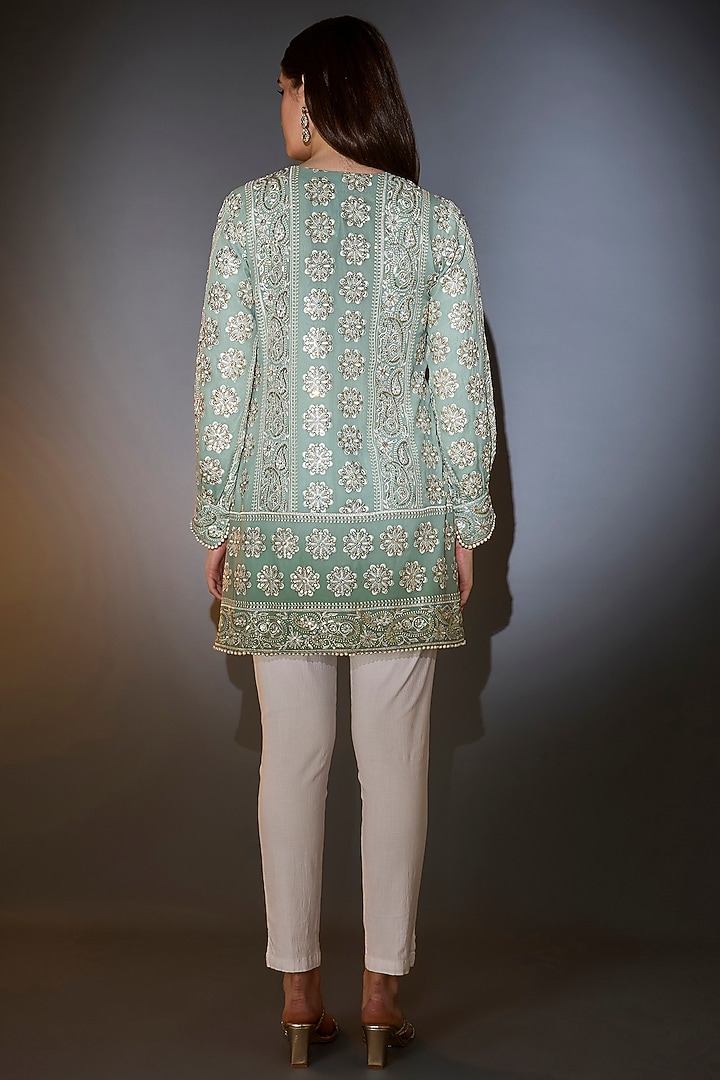 Sage Green Georgette Chikankari Work Tunic by Kasbah at Pernia's Pop Up Shop