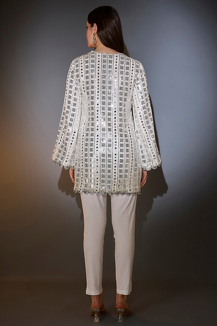 White Georgette Mirror Work Tunic by Kasbah at Pernia's Pop Up Shop