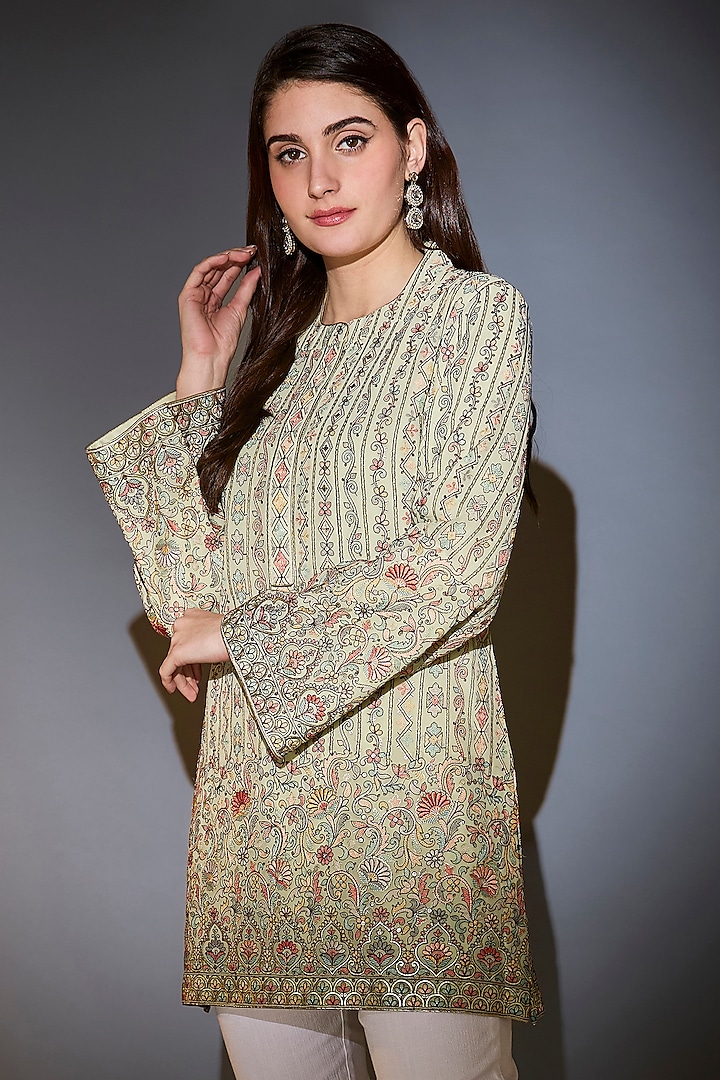 Green Georgette Hand Embroidered Tunic by Kasbah at Pernia's Pop Up Shop