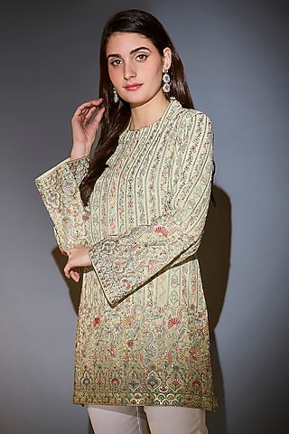 Green Georgette Hand Embroidered Tunic by Kasbah