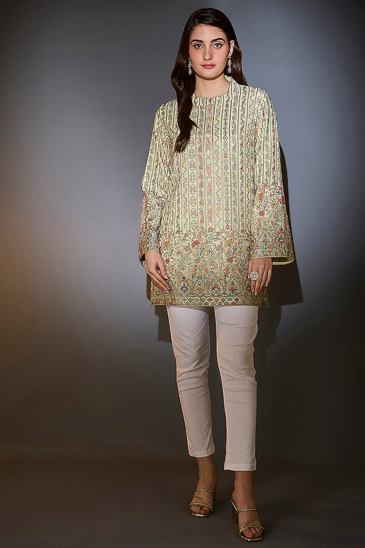 Green Georgette Hand Embroidered Tunic by Kasbah at Pernia's Pop Up Shop