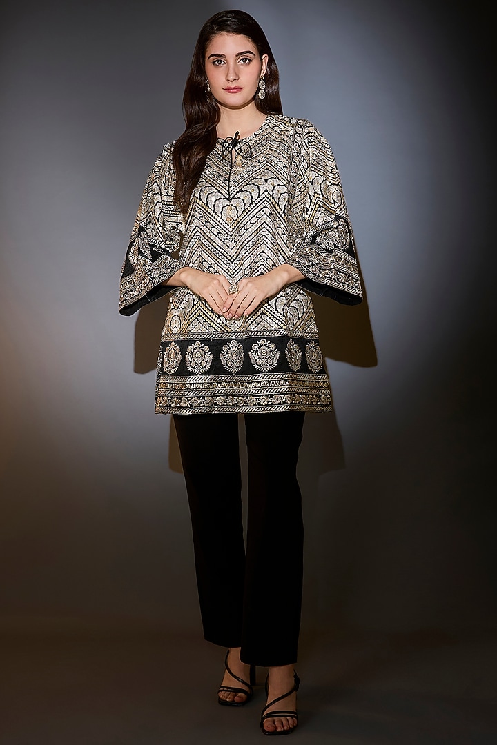 Black Georgette Sequins Work Tunic by Kasbah at Pernia's Pop Up Shop