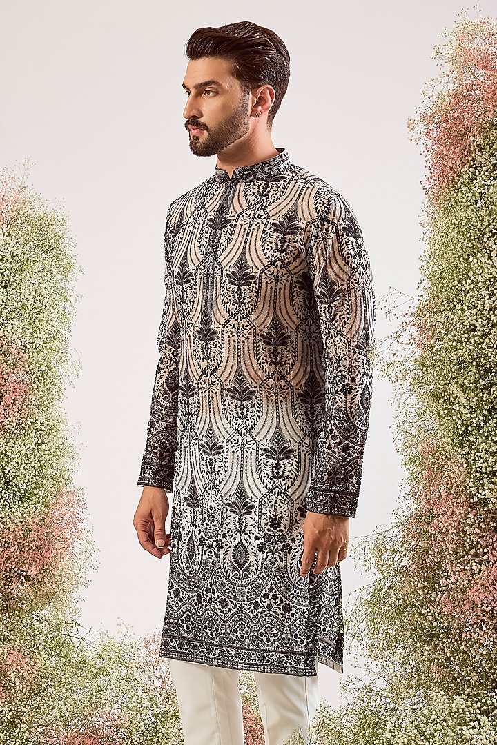 Black Organza Chikankari Embroidered Kurta by Kasbah Clothing at Pernia's Pop Up Shop