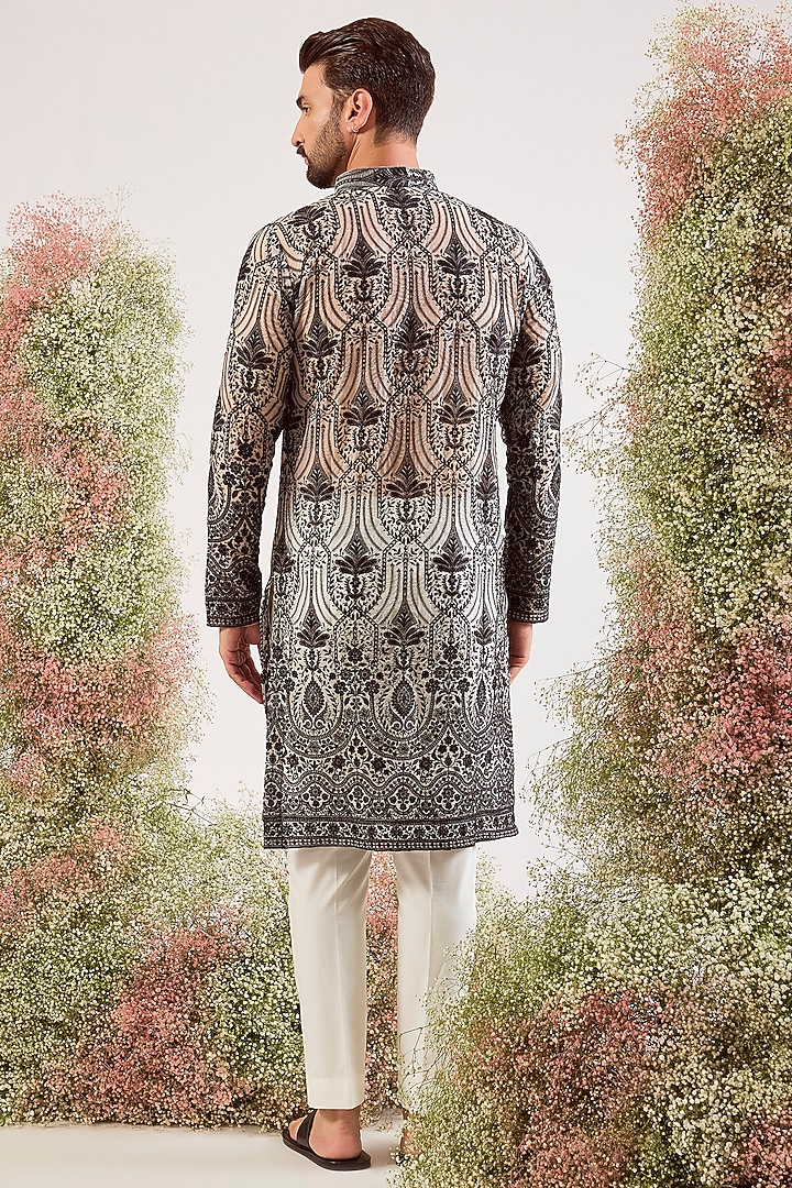 Black Organza Chikankari Embroidered Kurta by Kasbah Clothing at Pernia's Pop Up Shop