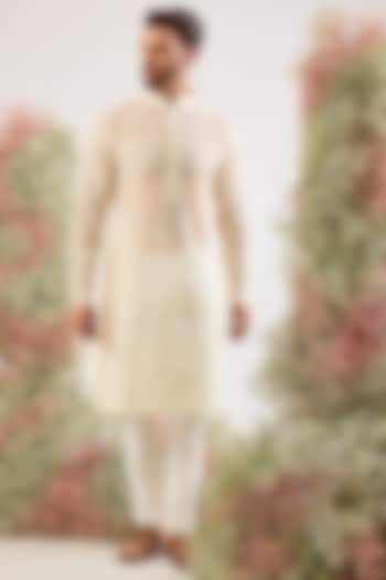 White Organza Chikankari Embroidered Kurta by Kasbah Clothing at Pernia's Pop Up Shop