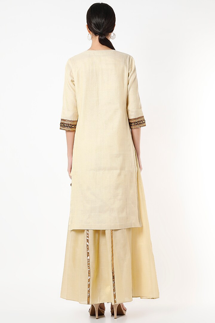 Beige Gota Embroidered Kurta Set by Kashidaa at Pernia's Pop Up Shop