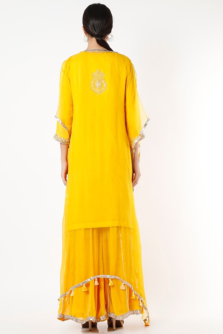 Yellow Georgette Wedding Sharara Set by Kashidaa at Pernia's Pop Up Shop