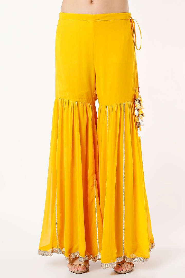 Yellow Georgette Wedding Sharara Set by Kashidaa at Pernia's Pop Up Shop