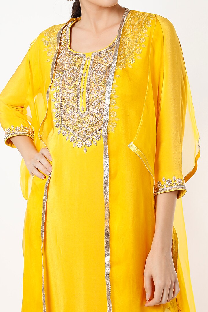 Yellow Georgette Wedding Sharara Set by Kashidaa at Pernia's Pop Up Shop