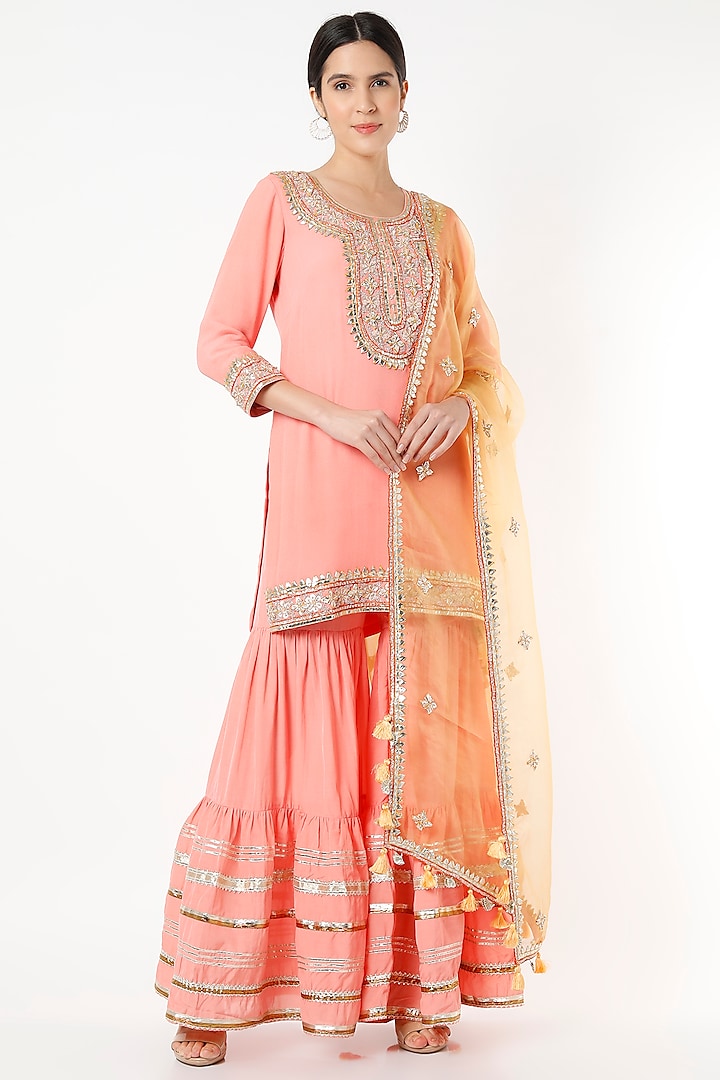 Peach Gota Embroidered Sharara Set by Kashidaa