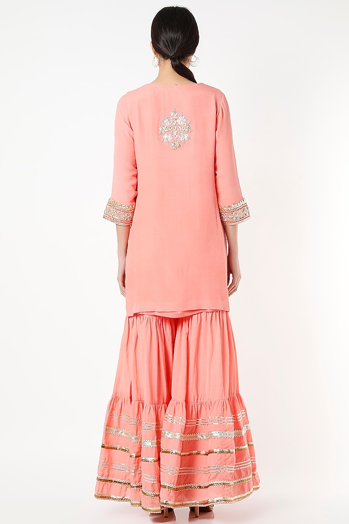 Peach Gota Embroidered Wedding Sharara Set by Kashidaa at Pernia's Pop Up Shop