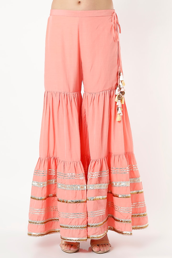 Peach Gota Embroidered Wedding Sharara Set by Kashidaa at Pernia's Pop Up Shop
