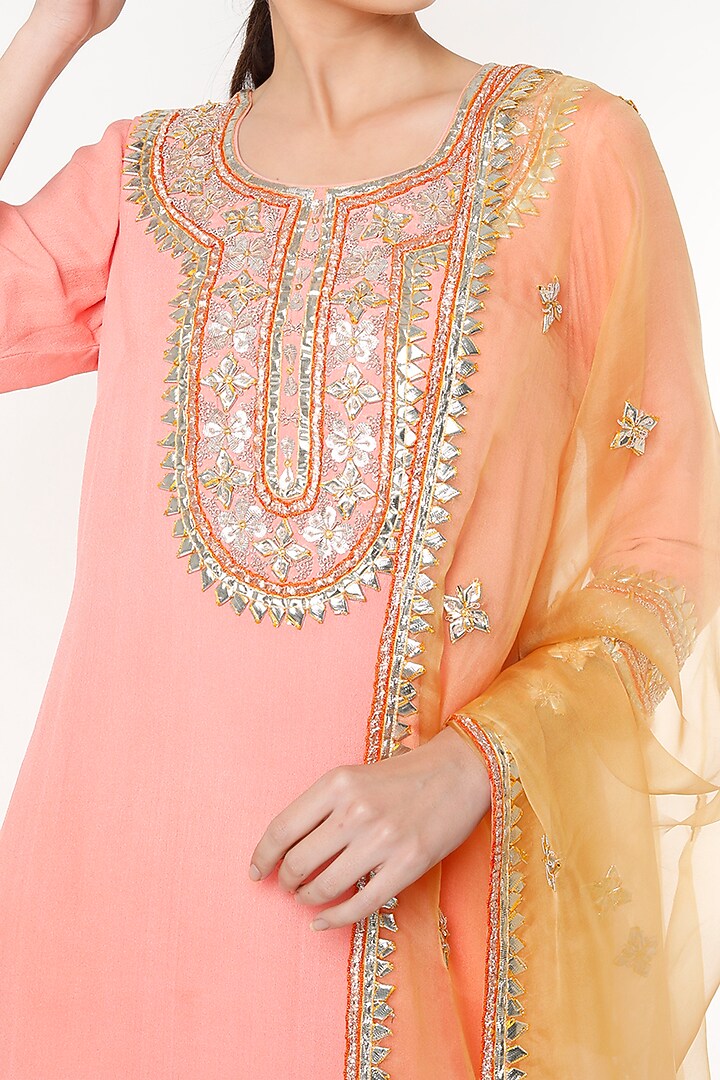 Peach Gota Embroidered Wedding Sharara Set by Kashidaa at Pernia's Pop Up Shop