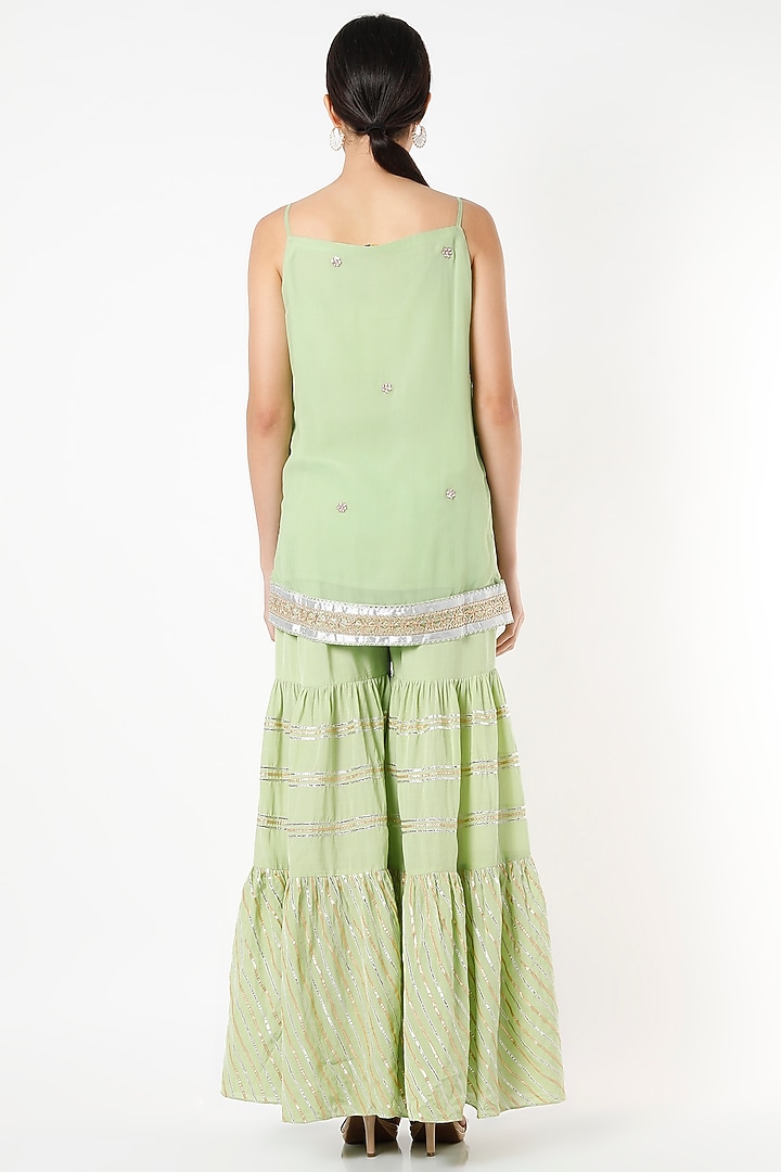 Mint Green Embroidered Wedding Sharara Set by Kashidaa at Pernia's Pop Up Shop