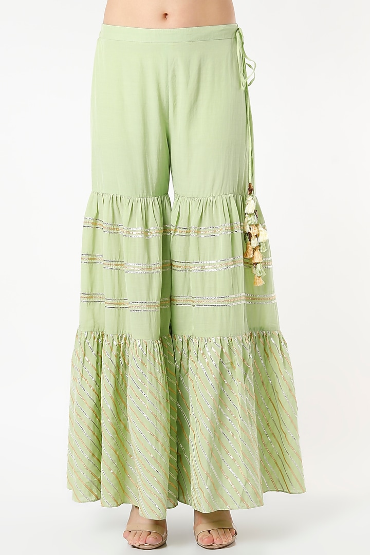 Mint Green Embroidered Wedding Sharara Set by Kashidaa at Pernia's Pop Up Shop