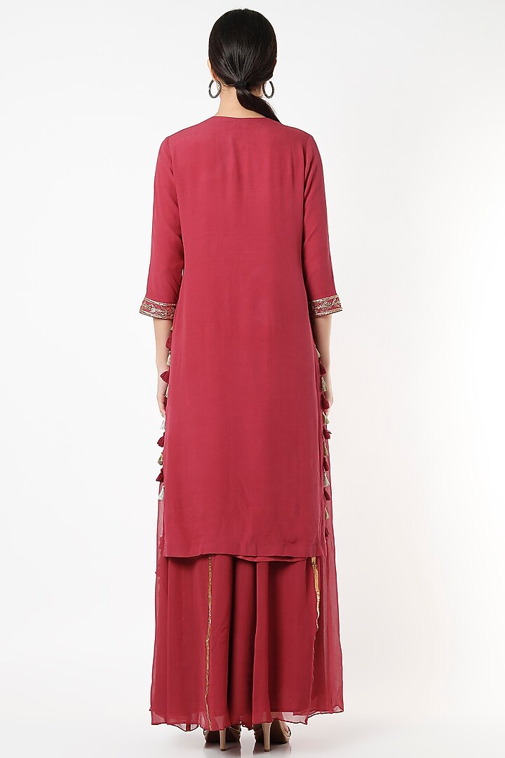 Red Zardosi Embroidered Kurta Set by Kashidaa at Pernia's Pop Up Shop