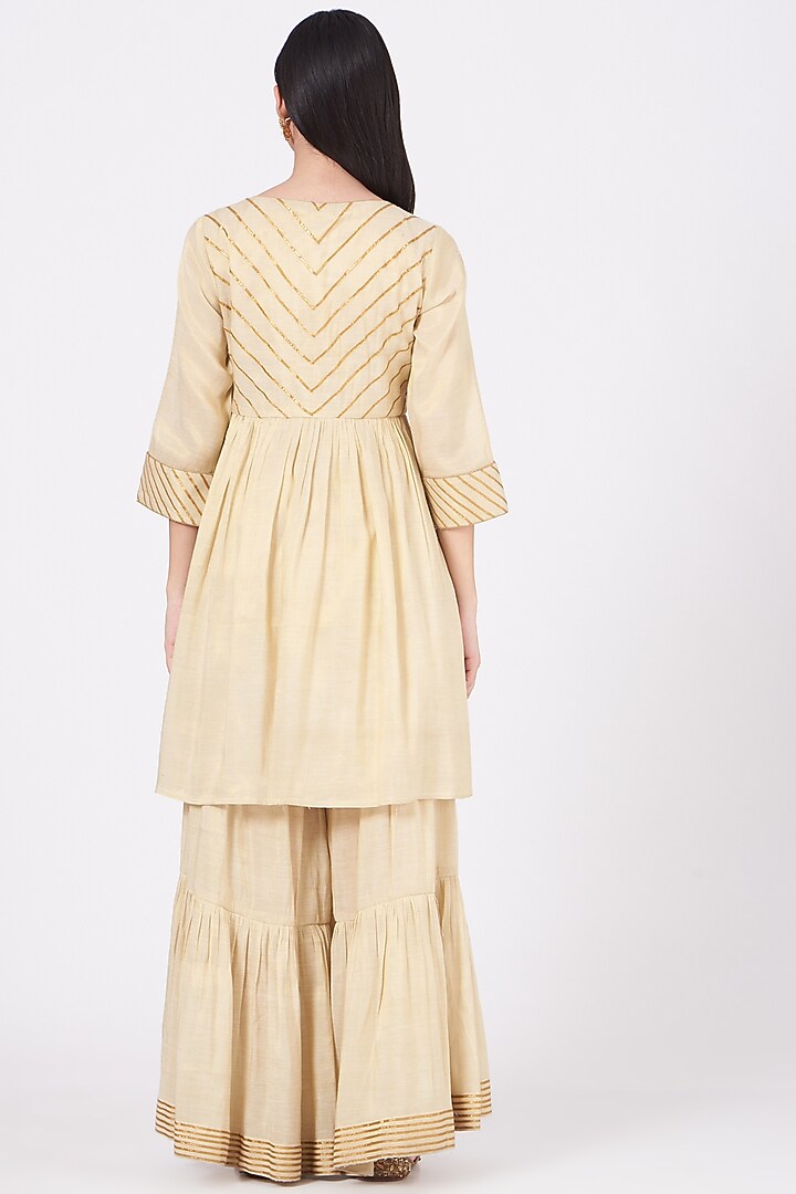 Beige Gota Embroidered Wedding Sharara Set by Kashidaa at Pernia's Pop Up Shop
