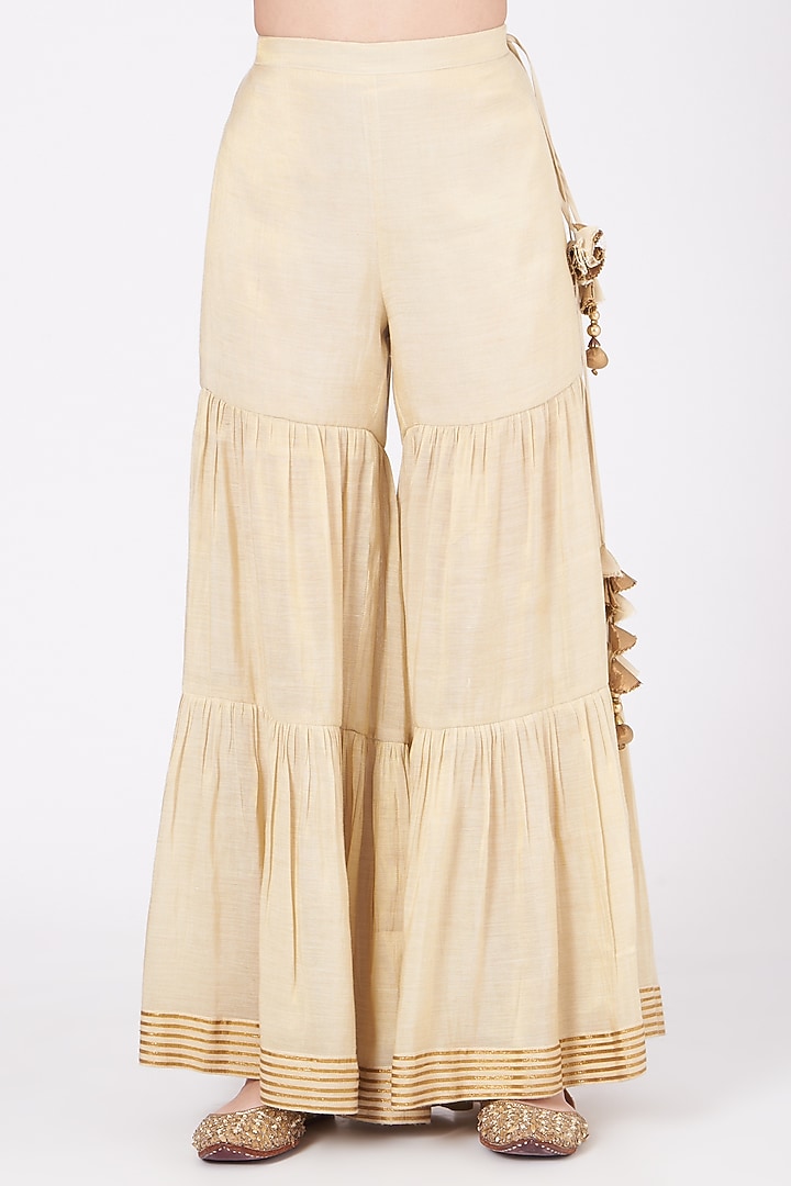 Beige Gota Embroidered Wedding Sharara Set by Kashidaa at Pernia's Pop Up Shop