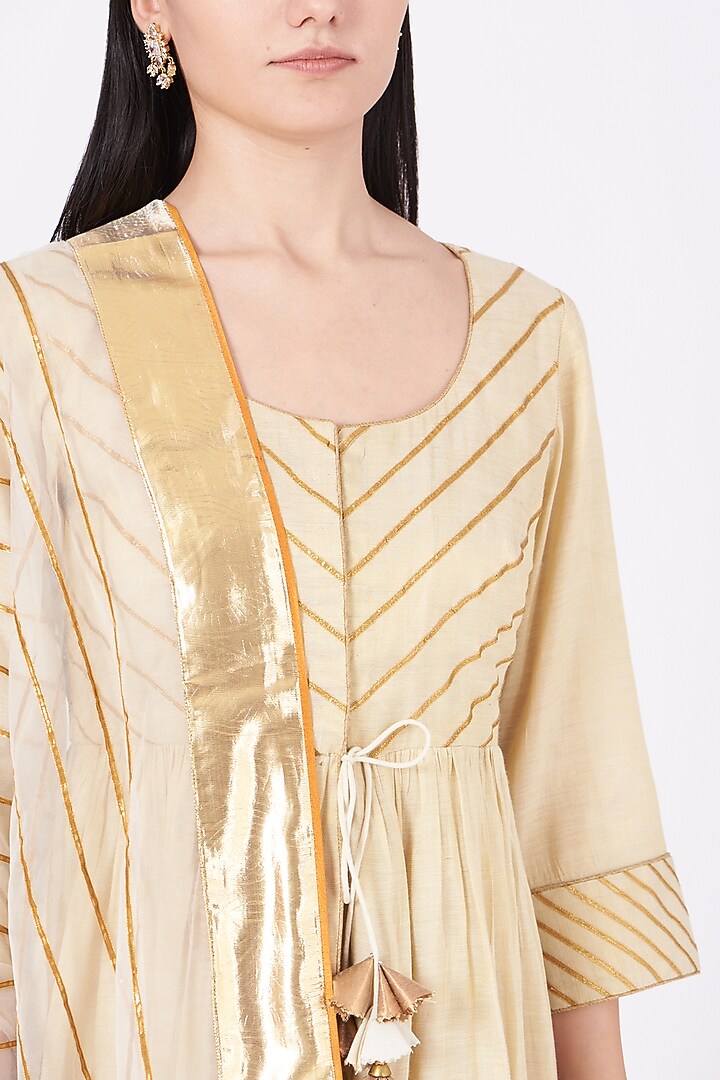 Beige Gota Embroidered Wedding Sharara Set by Kashidaa at Pernia's Pop Up Shop