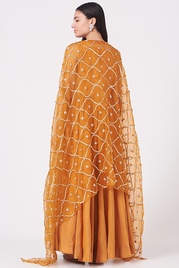 Beer Orange Woven Chanderi Party Wear Anarkali With Cape by Kashidaa at Pernia's Pop Up Shop