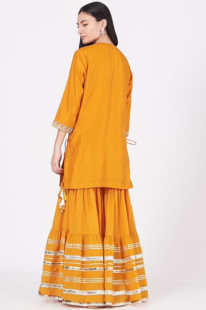German Mustard Gota Embroidered Wedding Sharara Set by Kashidaa at Pernia's Pop Up Shop