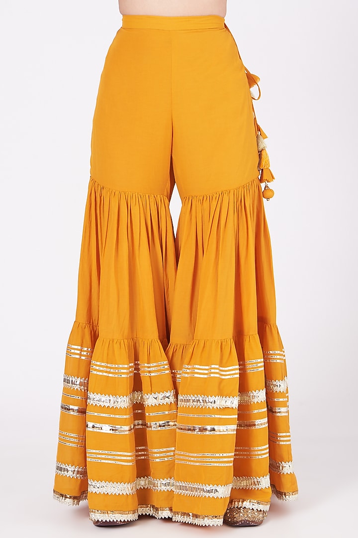 German Mustard Gota Embroidered Wedding Sharara Set by Kashidaa at Pernia's Pop Up Shop