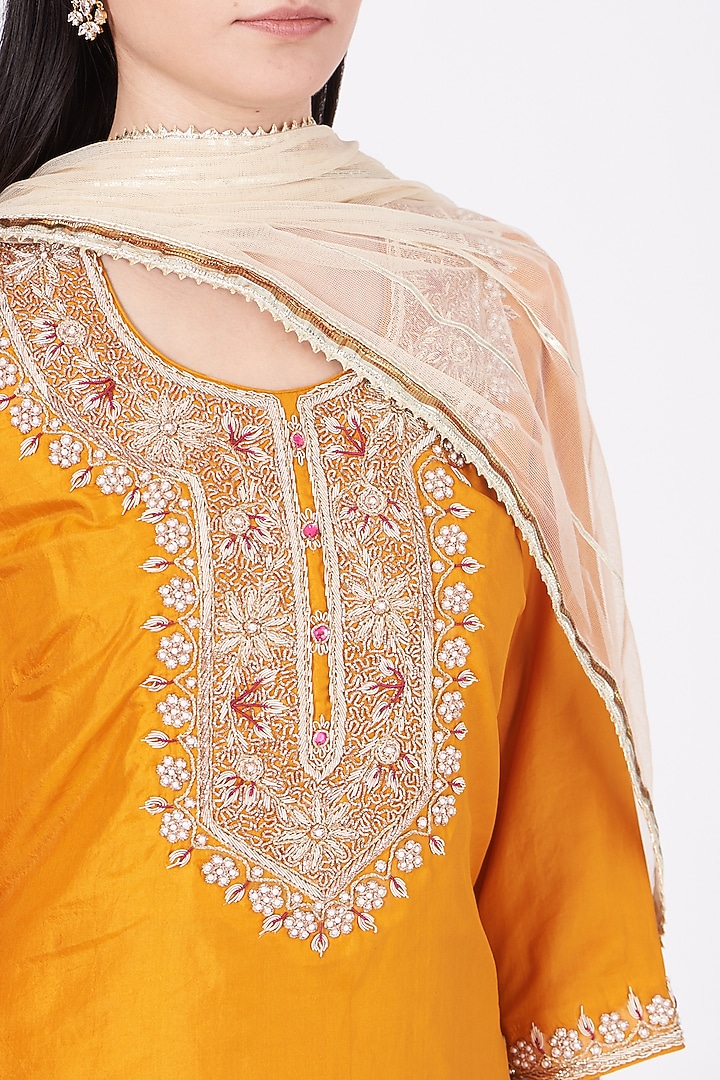 German Mustard Gota Embroidered Wedding Sharara Set by Kashidaa at Pernia's Pop Up Shop