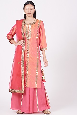 Fuchsia Gota Embroidered Sharara Set by Kashidaa
