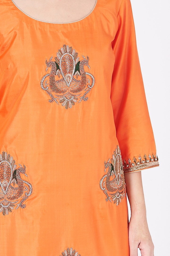Burning Orange Silk Crushed Wedding Sharara Set by Kashidaa at Pernia's Pop Up Shop