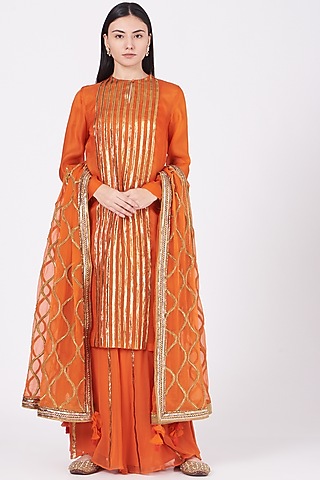 Burnt Orange Gota Embroidered Sharara Set by Kashidaa