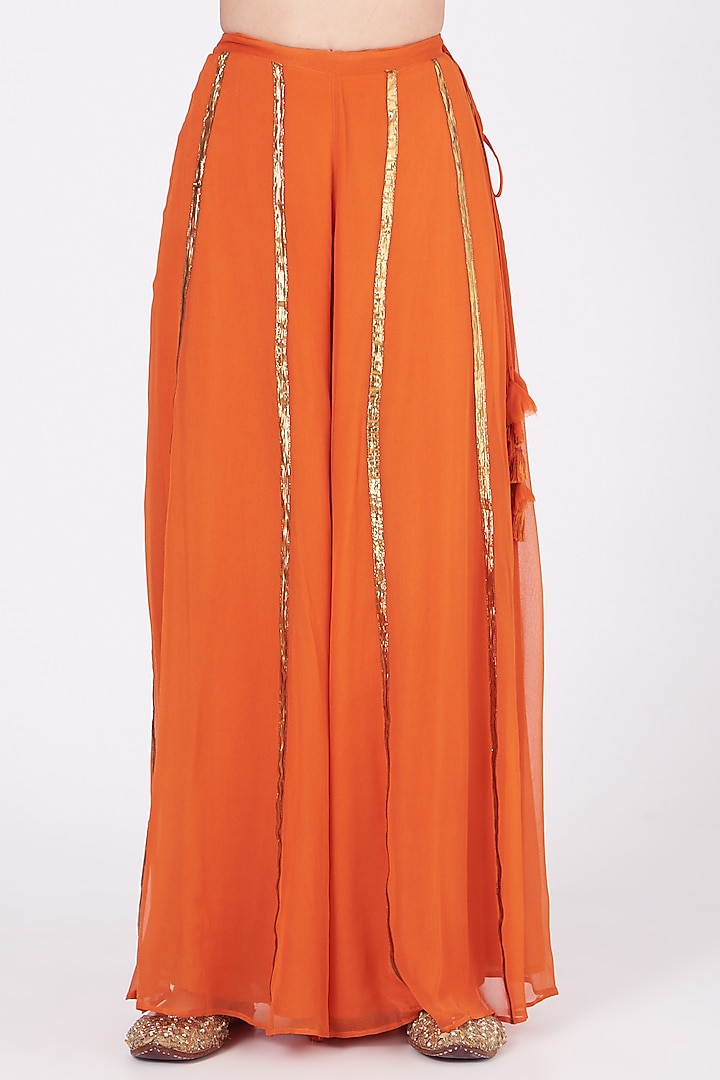 Burnt Orange Gota Embroidered Wedding Sharara Set by Kashidaa at Pernia's Pop Up Shop