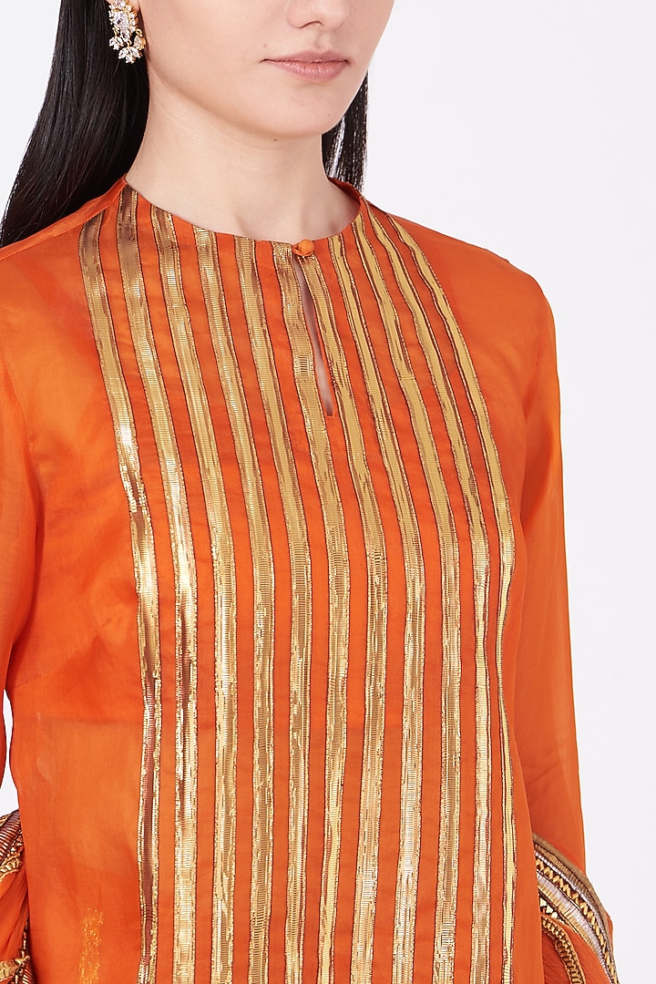 Burnt Orange Gota Embroidered Wedding Sharara Set by Kashidaa at Pernia's Pop Up Shop