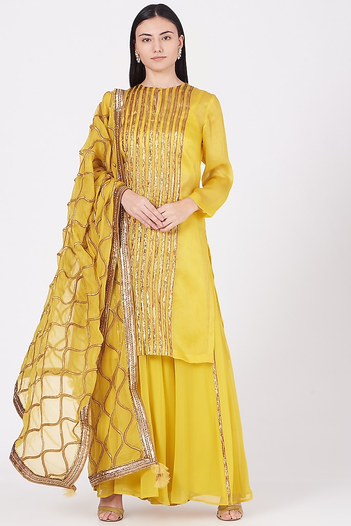 Dandelion Yellow Gota Embroidered Sharara Set by Kashidaa