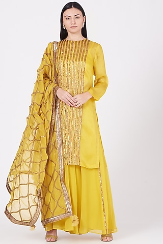 Dandelion Yellow Gota Embroidered Sharara Set by Kashidaa