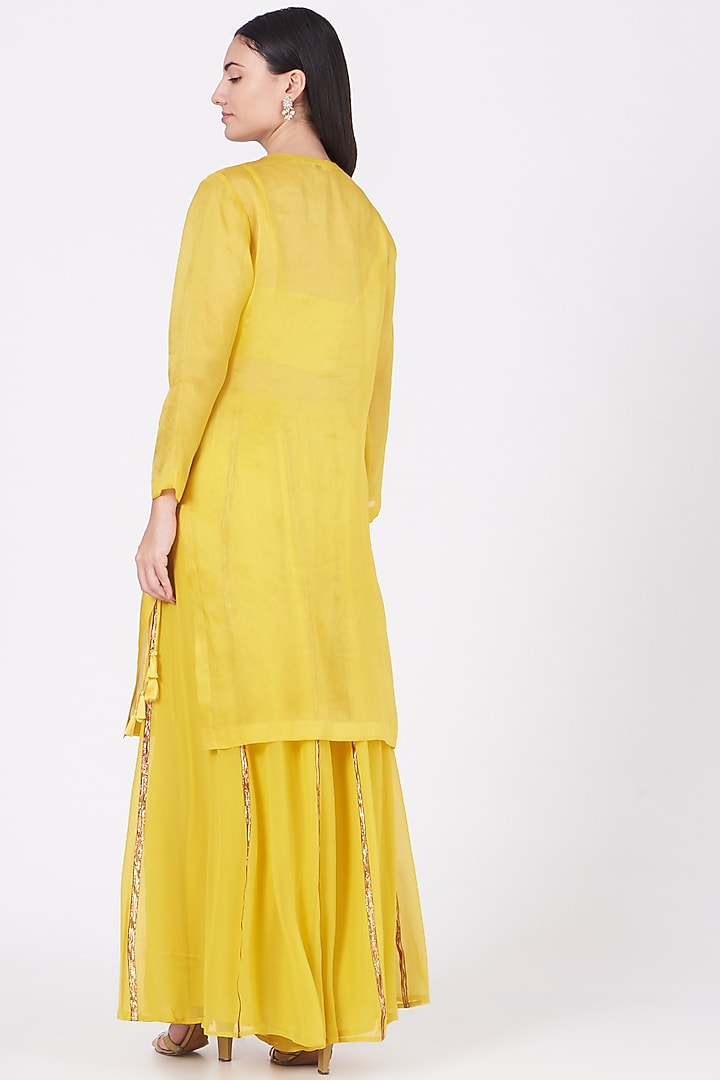 Dandelion Yellow Gota Embroidered Wedding Sharara Set by Kashidaa at Pernia's Pop Up Shop