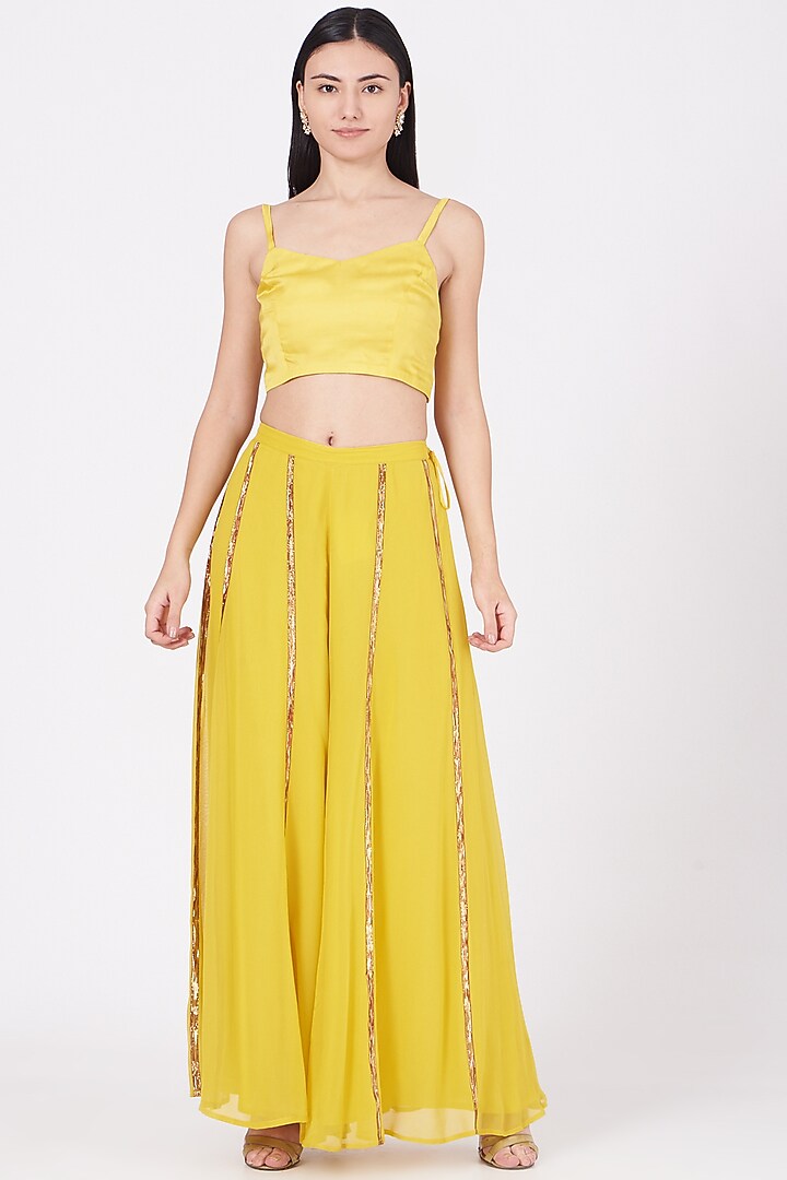Dandelion Yellow Gota Embroidered Wedding Sharara Set by Kashidaa at Pernia's Pop Up Shop