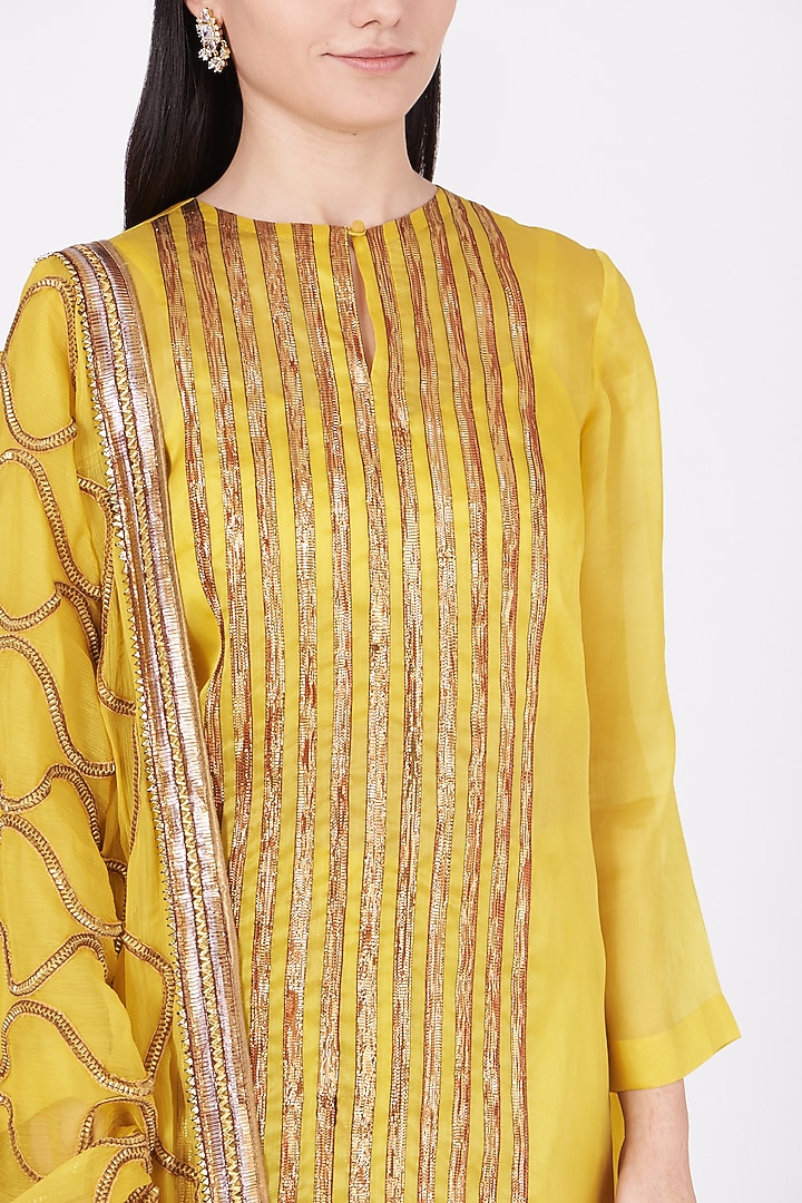 Dandelion Yellow Gota Embroidered Wedding Sharara Set by Kashidaa at Pernia's Pop Up Shop