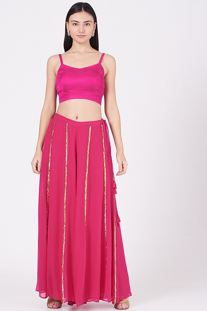 Dark Pink Gota Embroidered Wedding Sharara Set by Kashidaa at Pernia's Pop Up Shop